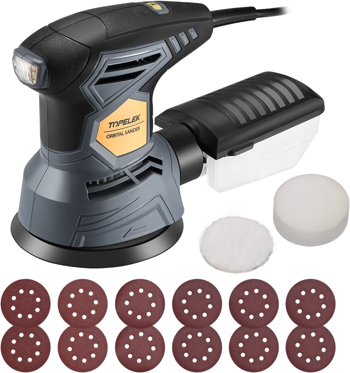 Amazon Topelek サンダー ランダムサンダー 300w rpm 7段階変速 集じん機能付 片手操作型 ランダムアクション 低騒音 高集塵システム パワフル ミニ コンパクト 研磨工具 電動工具 電動サンダー 日曜大工 木工 金属の加工 塗装はがし 金属錆落し 艶出し ワックス