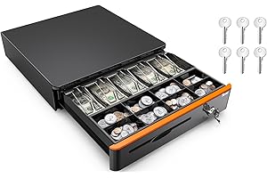 Tera 16 inch Auto Open Cash Drawer with Heavy Duty Insert Tray 5 Bill 8 Coin for POS System Removable Cash Tray Media Slot 24V RJ12 Key-Lock (Round Corner) for Small Business Retail 405R