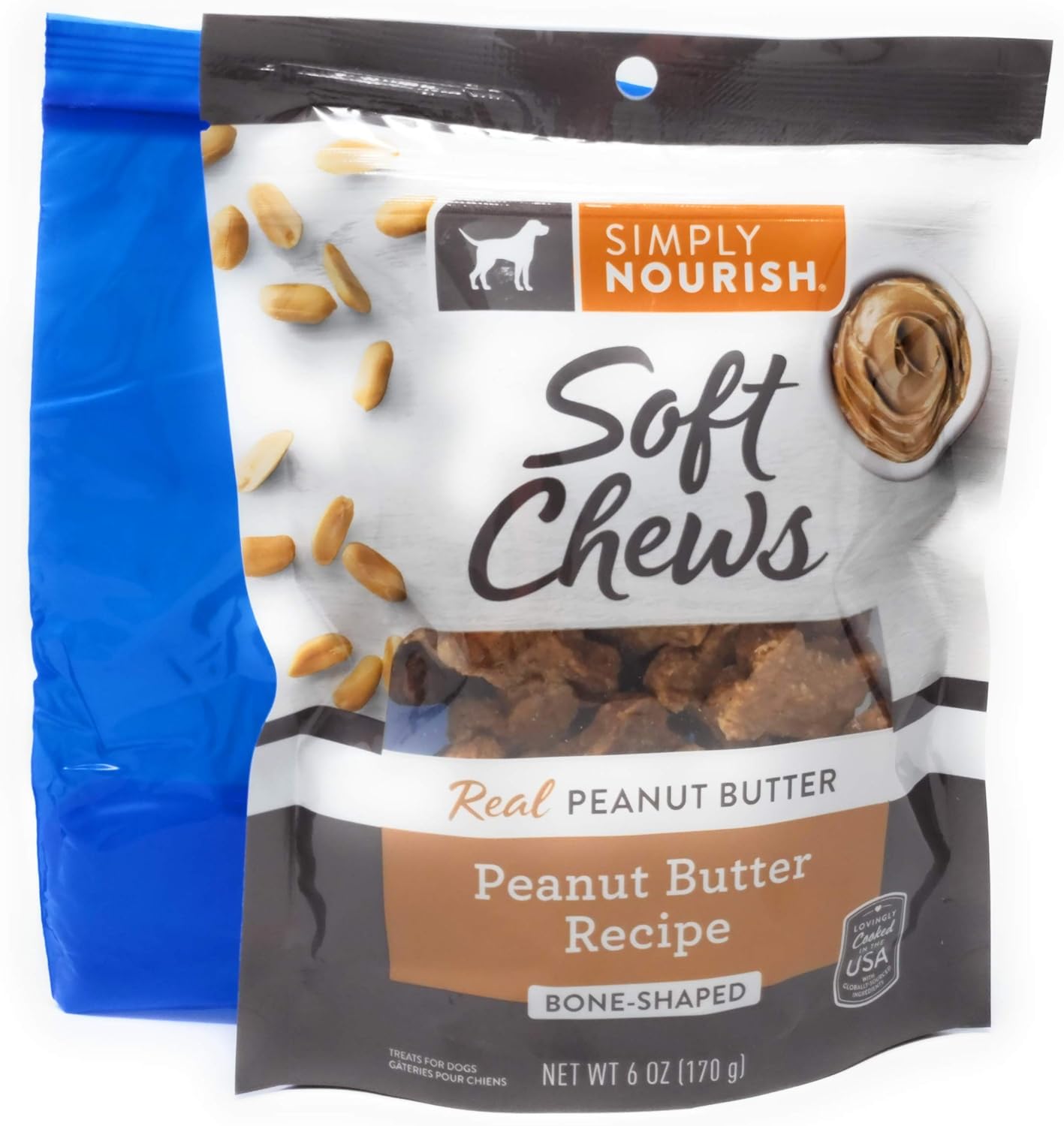 Simply Nourish Soft Chews Bone Shaped Dog Treats, 6oz (Pack of 2: Peanut Butter) and Tesadorz Resealable Bags