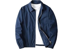Men's Cotton Lightweight Harrington Jacket, Full Zip Casual Golf Work Blouson Coat with Pockets (S-XXL)