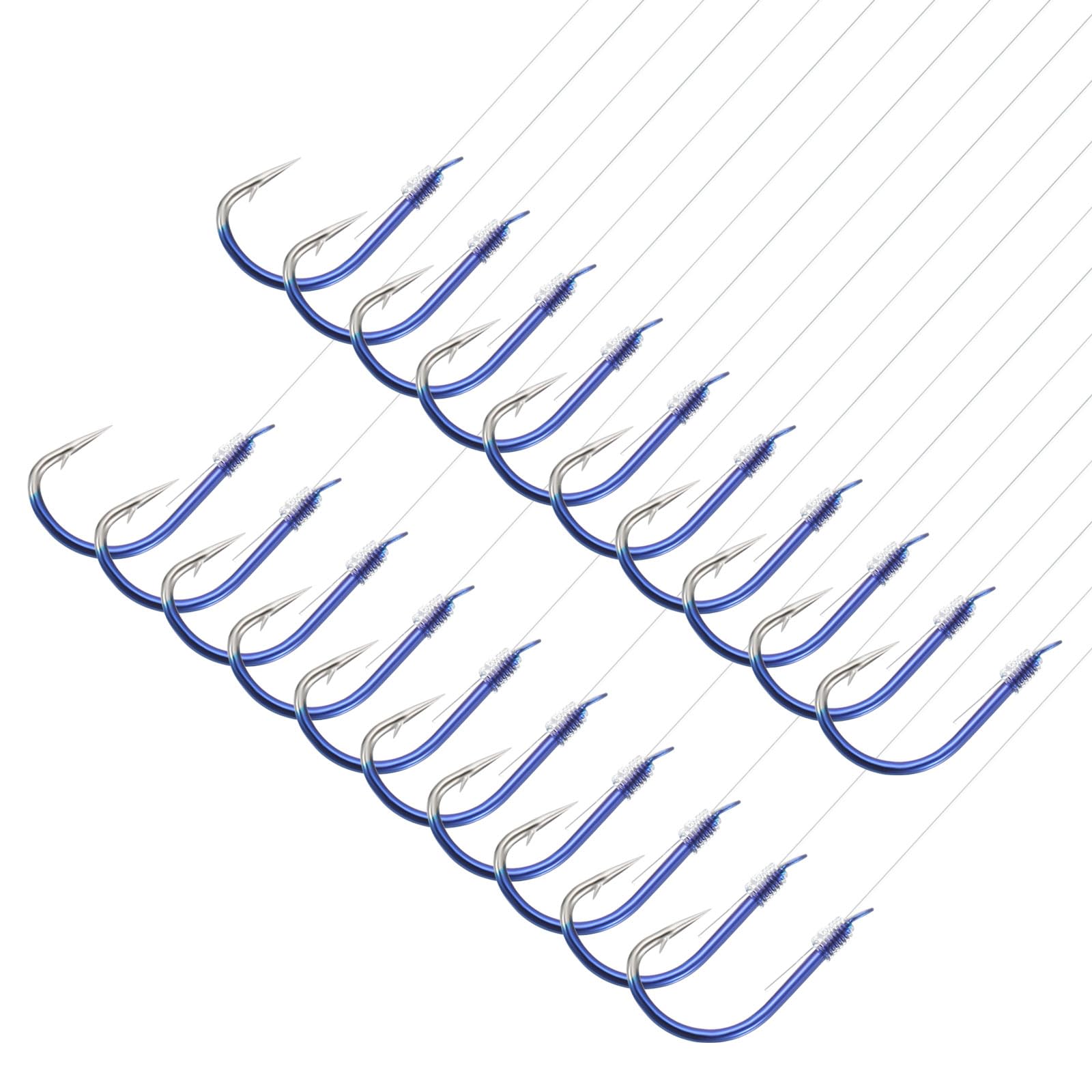 PATIKIL 10# Small Fishing Hooks with 45cm Line, 20Pcs 0.59x0.31 Inch Double Hook Rigs with Barbs Fishing Hook on Nylon Line for Freshwater, Blue