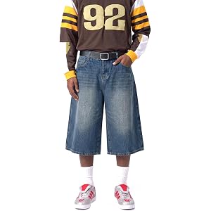 gymha Mens Baggy Wide Leg Denim Shorts Loose Fit 3/4 Capri Jean Jorts Lightweight Y2K Streetwear Below Knee Summer Shorts