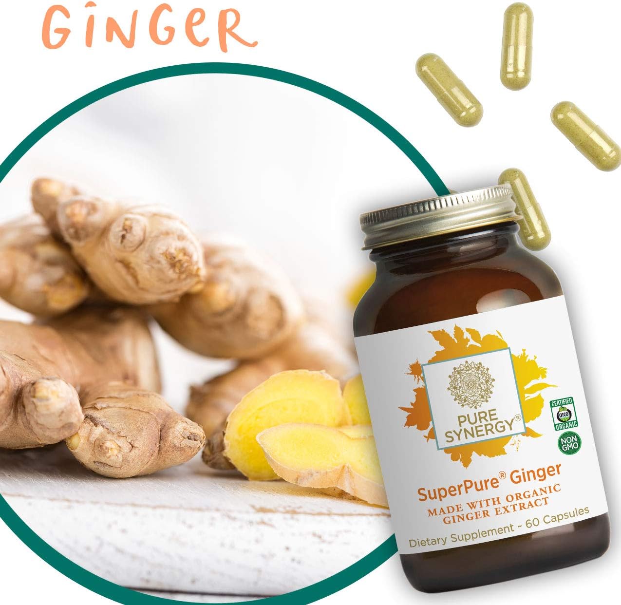 Pure Synergy Organic SuperPure Ginger Extract (60 Capsules) w/Shogaols & Gingerols: Health & Personal Care