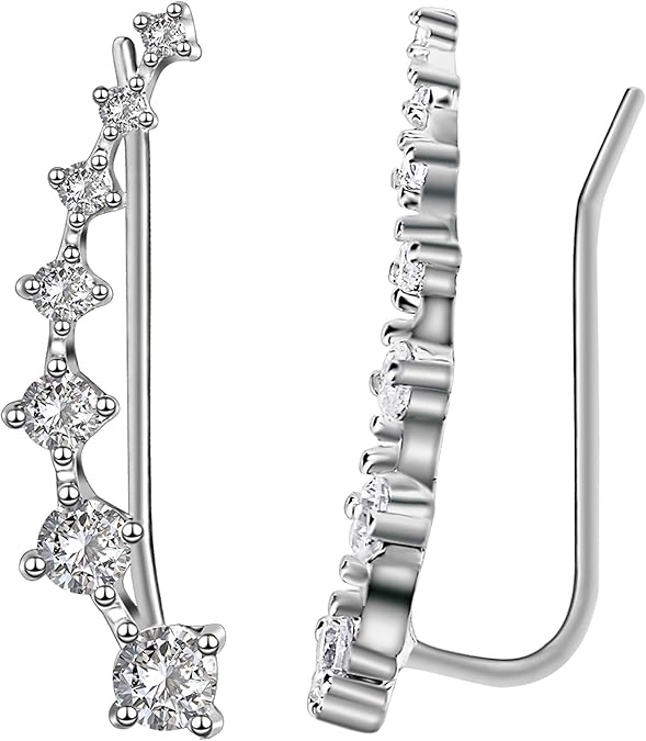 Elensan 7 Crystals Ear Climber Sterling Silver Hypoallergenic Star