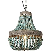Newrays Wood Bead Chandelier Pendant Lights Gray Blue Finishing Retro Vintage Antique Rustic Kitchen Ceiling Lamp Light Fixtu