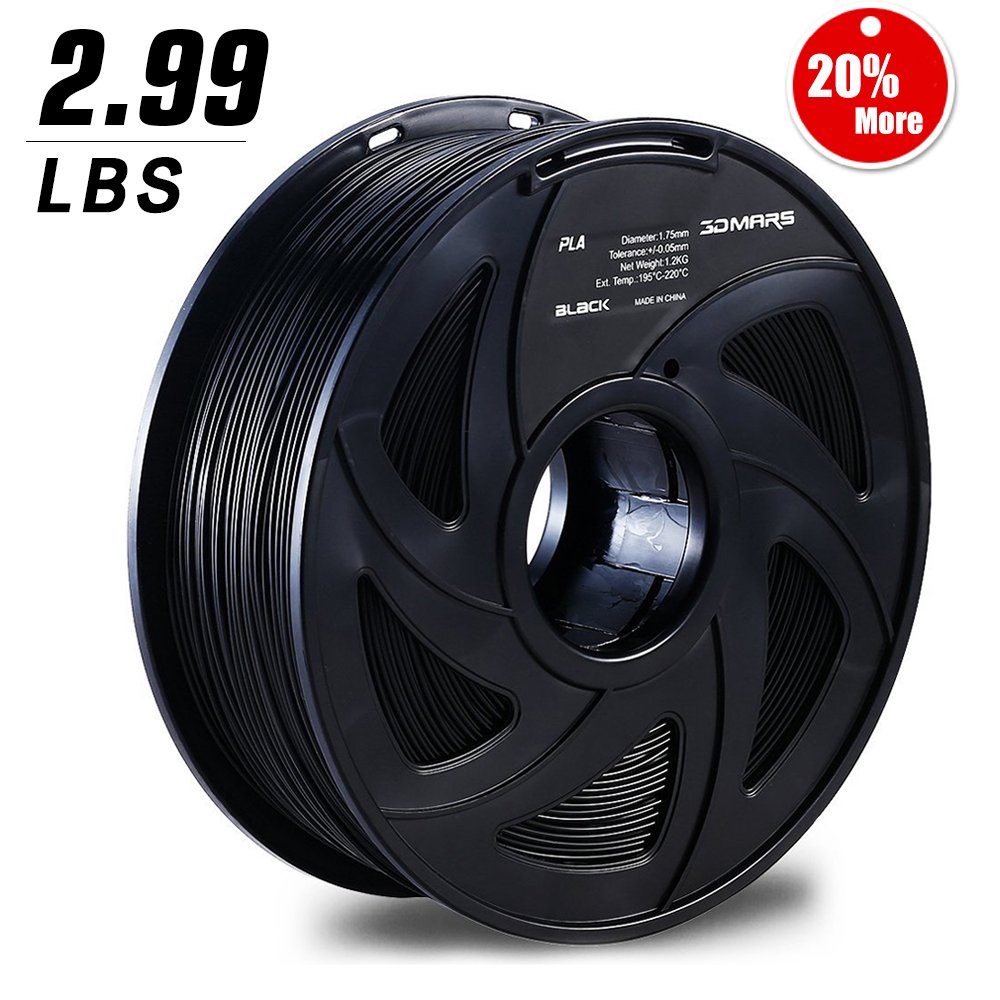 3D MARS Black 3D Printing Filament,1.75mm 3D Printer PLA Filament,Dimensional Accuracy +/- 0.05mm,1.2kg Spool 1.75 mm Filament PLA 3D Filament for Most 3D Printer & 3D Pen
