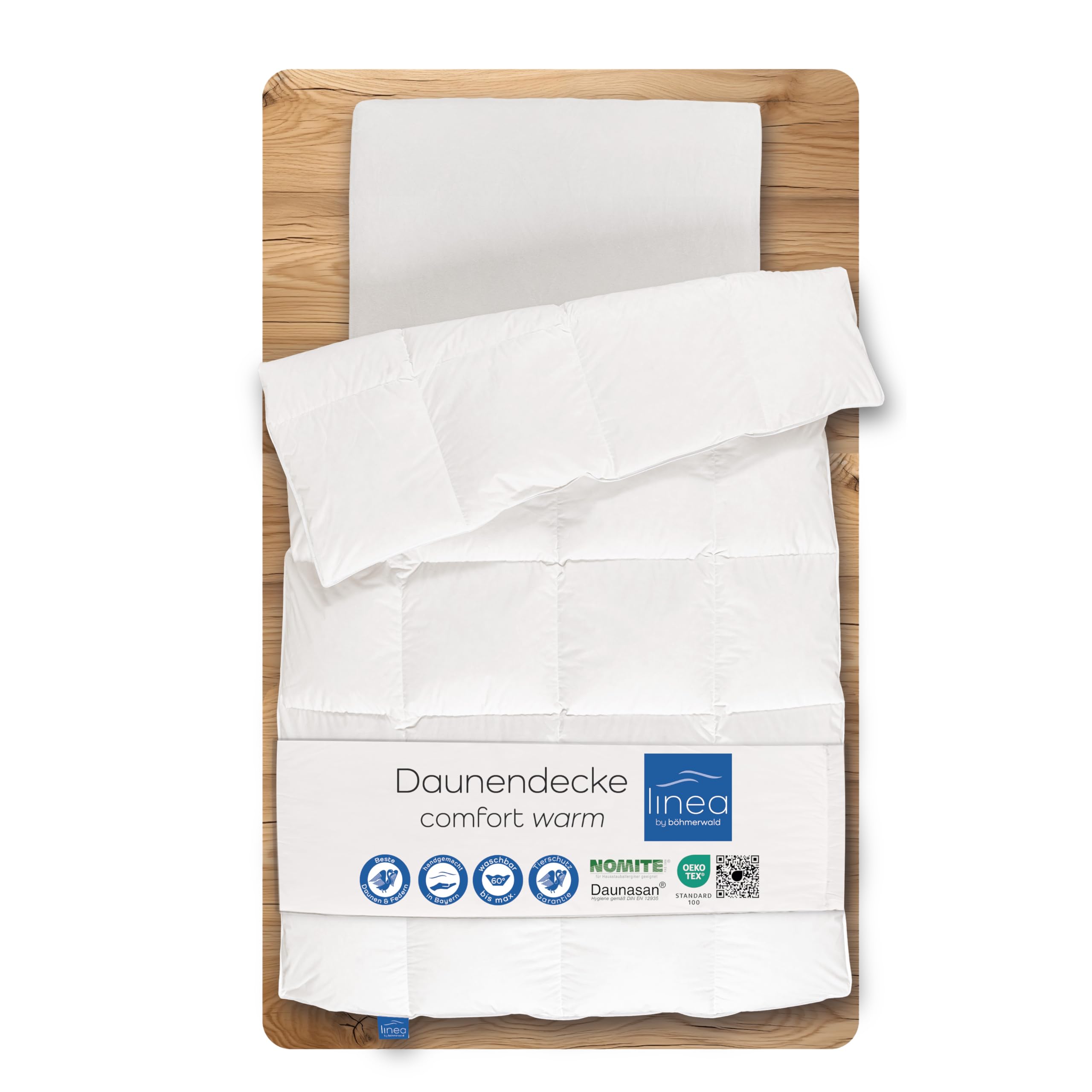 LINEA by böhmerwald Comfort Cuddly Down Duvet, Warm, 200 x 200 cm, 90% Down / 10% Feathers Class 1, Suitable for Allergy Sufferers, Washable up to 60 °C, Made in Germany