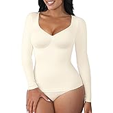 FeelinGirl Womens Shapewear Tummy Control Tops: Long Sleeve Compression Shirts for Women Slimming Body Shaper V Neck Shirt