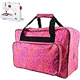 TLBTEK Rose Red Sewing Machine Carrying Case,Universal Canvas Carry Tote Bag,Portable Padded Storage Dust Cover with Pockets for Sewing Machine