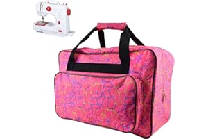 TLBTEK Rose Red Sewing Machine Carrying Case,Universal Canvas Carry Tote Bag,Portable Padded Storage Dust Cover with Pockets for Sewing Machine