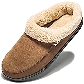 NewDenBer Men's Warm Memory Foam Slippers Suede Plush Fleece Lined Slip on Indoor Outdoor Clog House Shoes