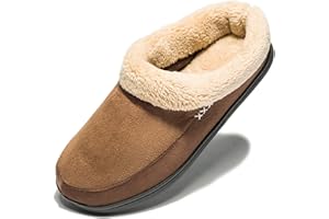 NewDenBer Men's Warm Memory Foam Slippers Suede Plush Fleece Lined Slip on Indoor Outdoor Clog House Shoes