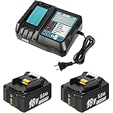 2 Pack 18V 5.0Ah Battery and Rapid Battery Charger with USB Port LCD Display Replace for Makita BL1850 BL1860 BL1840 Compatible with Makita 18V Power Tools