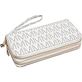 MKP COLLECTION Womens Fashion Double Zip Around Wallet Long Purse Credit Card Holder Bifold Ladies Cluth Wristlet Wrist Strap