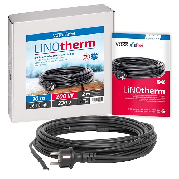Heizkabel Linotherm | 10 Meter lang | besonders hohe Heizleistung |VOSS.eisfrei | Frostschutz für Dachrinnen und Wasserleitun