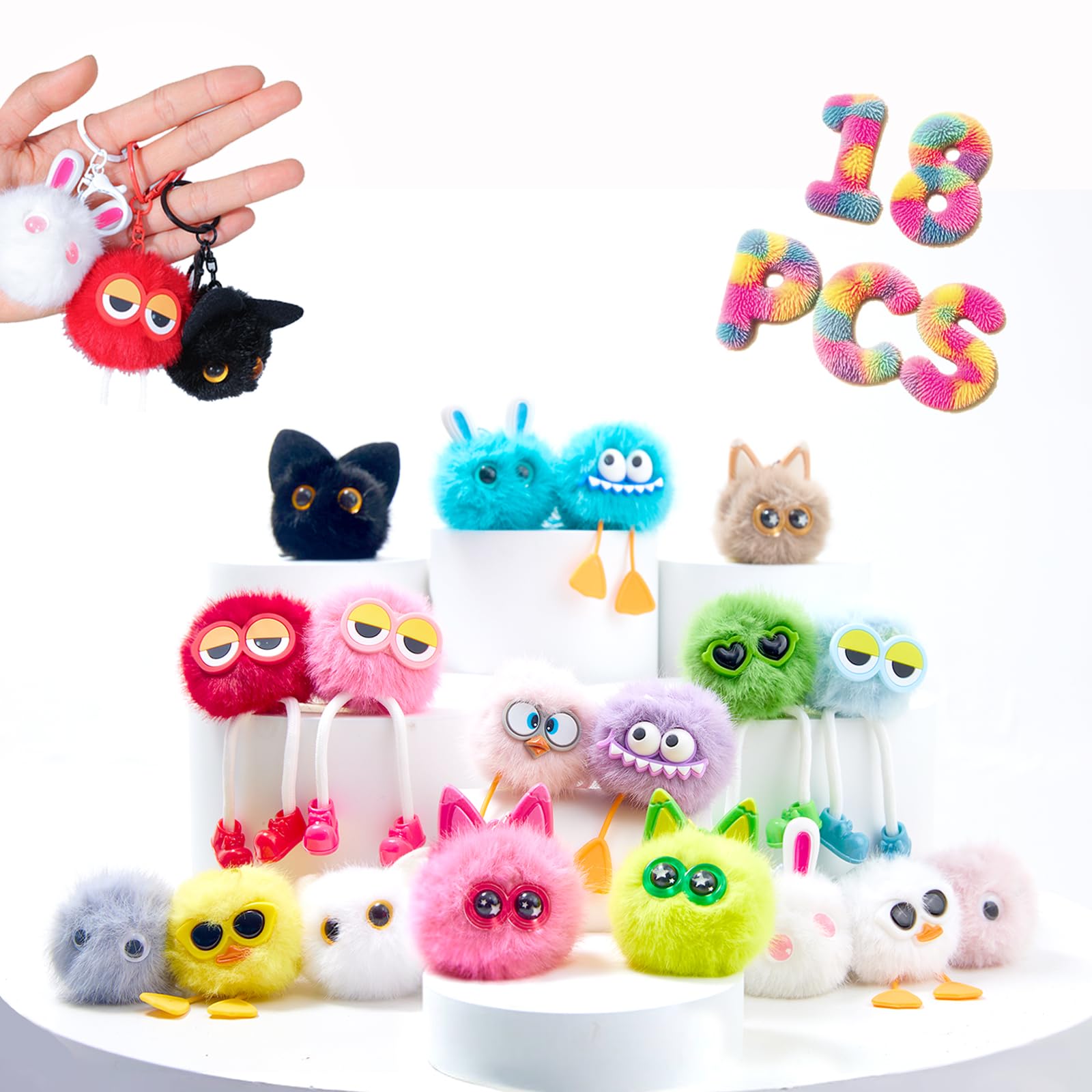 18 PCs Kids Keychains - Keychain Cute for Birthday Goodie Bags Stuffers Easter Egg Fillers for Kids Easter Egg Stuffers Classroom Prizes Elementary Carnival Prizes in Bulk Backpack Treasure Box