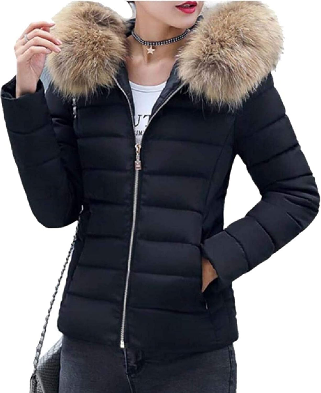 Women's Winter Down Cotton Coat Outwear Quilted Parka Jacket with Faux
