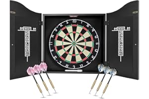 Bristle Dart Board Set, Professional Dart Board 18" with 6pcs 18g Darts Outdoor Dartboard Set, Compressed Sisal Metal Wire Bo
