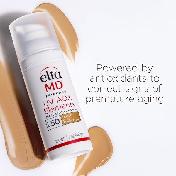 ELTAMD UV AOX ELEMENTS TINTED MINERAL FACE SUNSCREEN LOTION, TINTED MOISTURIZER FOR FACE SPF 50 WITH ANTIOXIDANTS, FOR DRY SENSITIVE SKIN 1.7 OZ PUMP