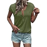 Women Summer Tops Loose Fit Lace Causual Crewneck Short Sleeves T-Shirt