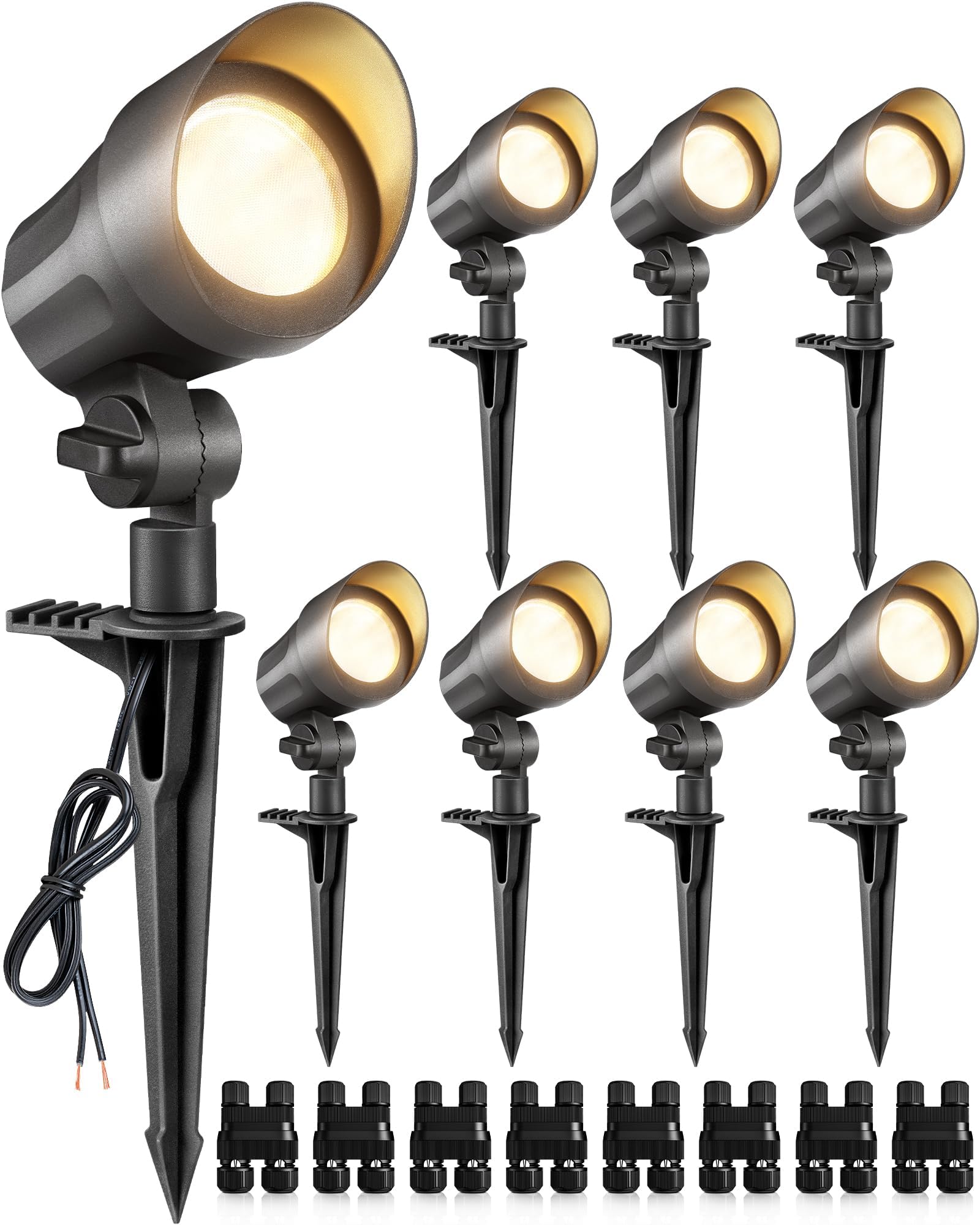 Photo 1 of SUNVIE 6W LED Landscape Lights Low Voltage Landscape Lighting with Connectors Warm White Landscape Spotlights Outdoor 12-24V Waterproof Yard Garden Lights Wired Tree Wall Landscape Spotlights, 8 Pack