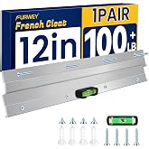 FURWEY Aluminum French Cleat with Screws, 12 Inch-1 Pair, Support 80 lbs | French Cleat, Picture and Mirror Hanger, Headboard Wall Mounting Brackets
