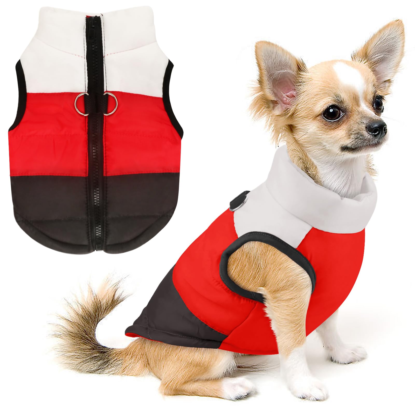 Idepet Pet Dog Cat Coat with Leash Anchor Color Patchwork Padded Puppy Vest Jacket Teddy Chihuahua Costumes Pug Cloth XS S M L