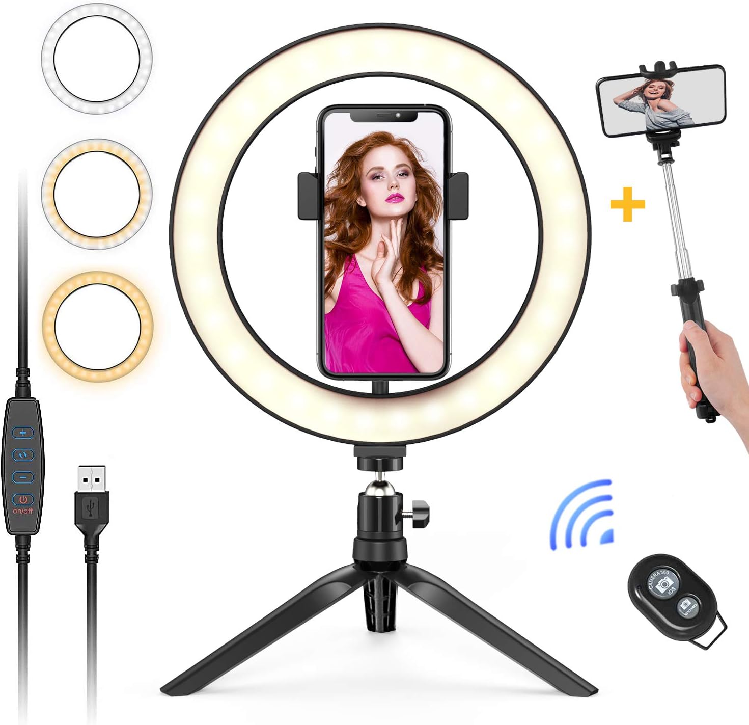 Gvoo 10” LED Ring Light with Tripod Stand, Dimmable 3 Amazon.co.uk