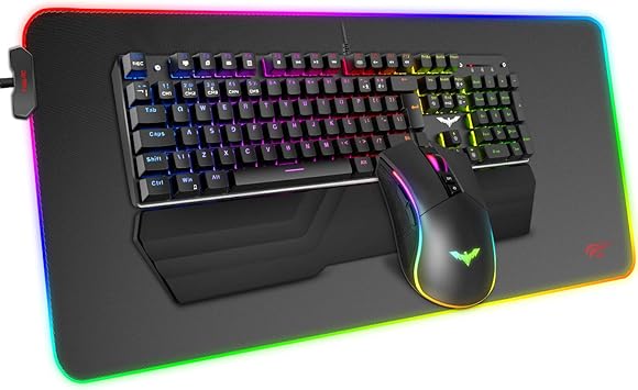 havit Teclado mecánico Gaming y ratón Español Teclados Gaming con Cable,  Azul Anti-Efecto Fantasma, Ratón Gaming programable, Alfombrilla Gaming,  Negro: Amazon.es: Electrónica