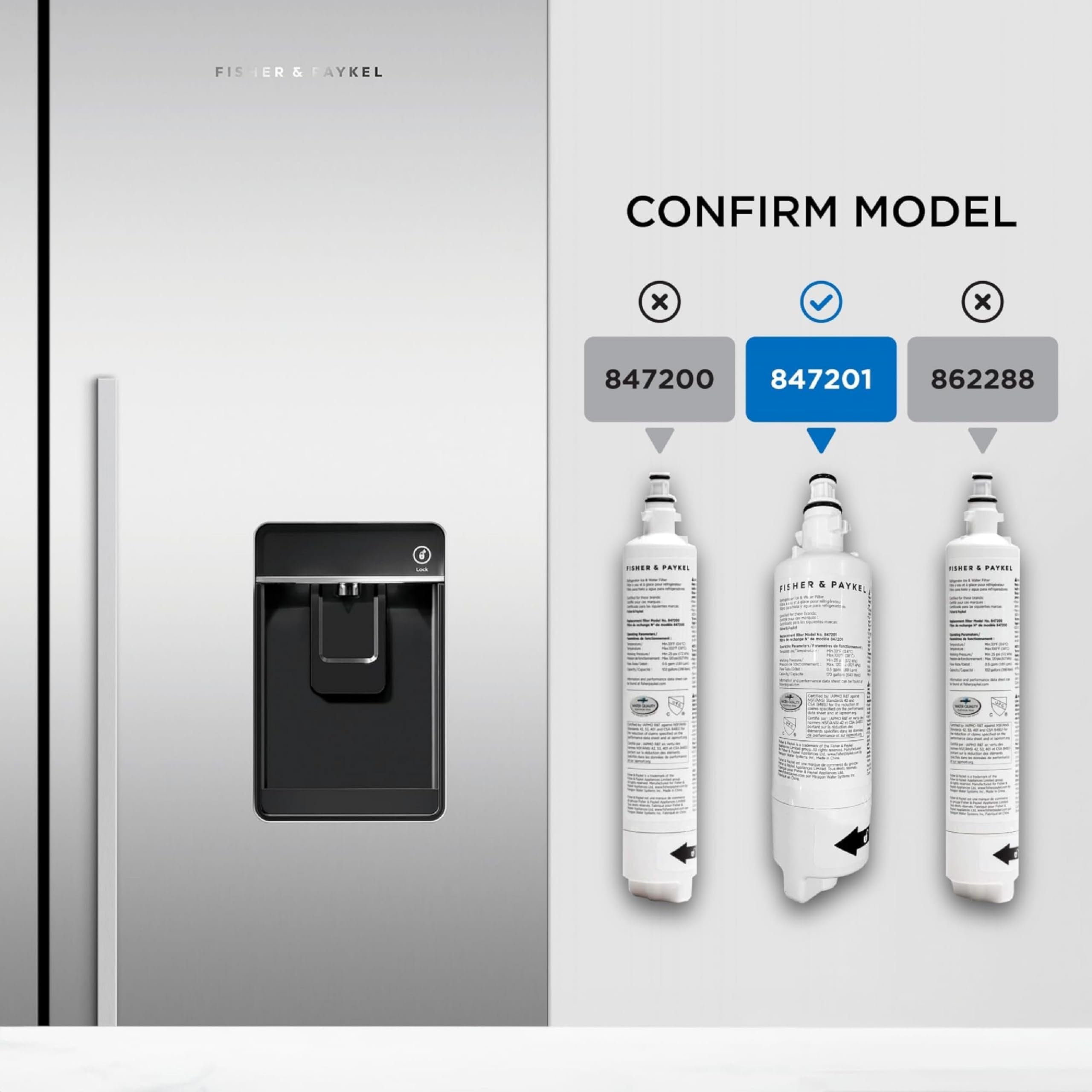 Fisher & Paykel 847201 Refrigerator Water Filter | Certified to Remove Chemicals and Contaminants from Water - Waters Filter Improves Quality and Taste - Pack of 1