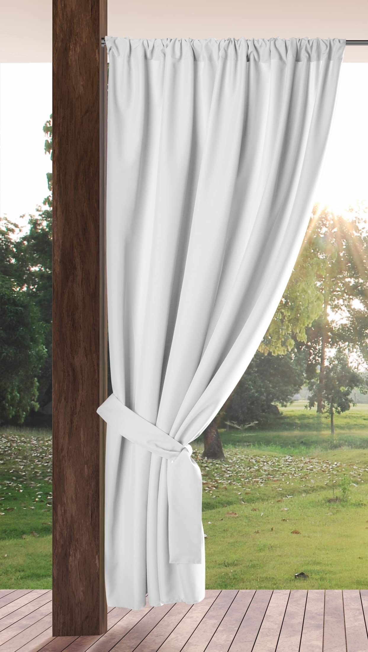 Eurofirany GARDEN Outdoor Curtain with Rod Pocket - 1 pc. Sun Protection, Privacy Screen, Windproof, Waterproof Curtain for Patio, Gazebo, Pergola, Porch, W61 x L79, White