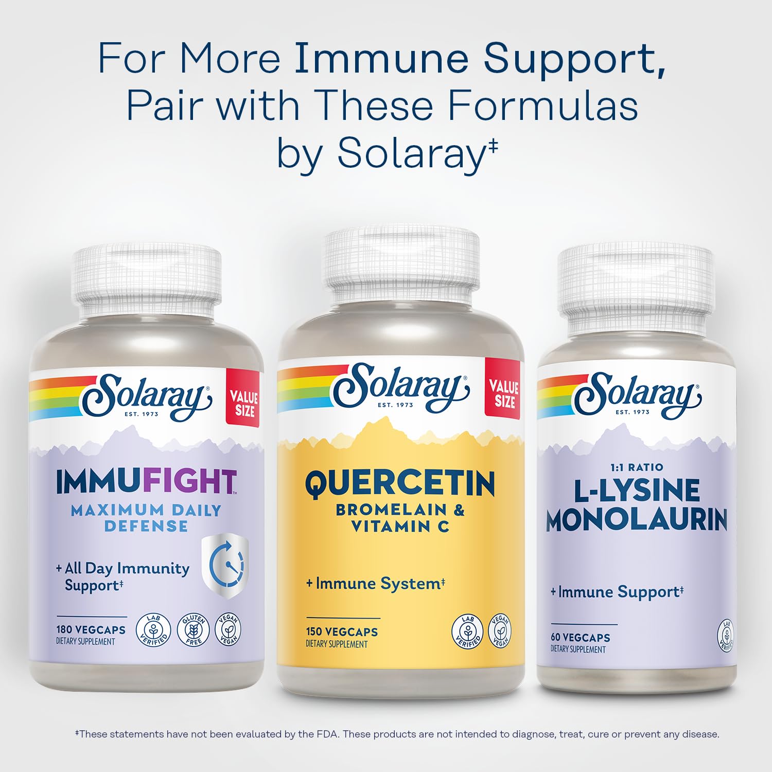 SOLARAY Quercetin Bromelain & Vitamin C, Immune System, Sinus, Respiratory & Antioxidant Activity Support, Vegan, 500mg of Quercetin & 1,235mg of VIT C, 60 Day Guarantee, 75 Servings, 150 VegCaps