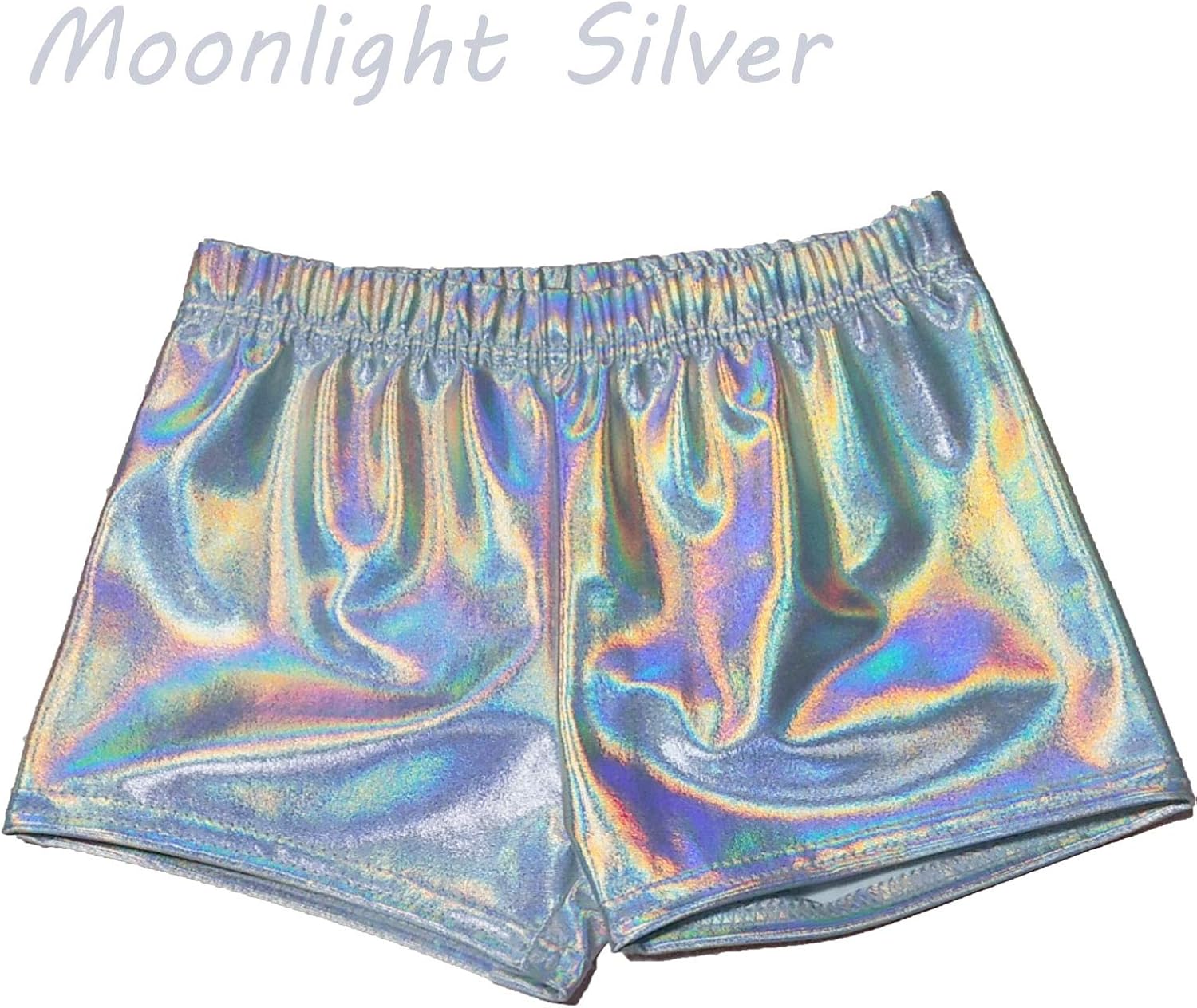 MOLLDAN Girls’ Gymnastic Shorts Ballet Dance Sparkle Short Active Tumbling Bottoms(S,Silver): Clothing