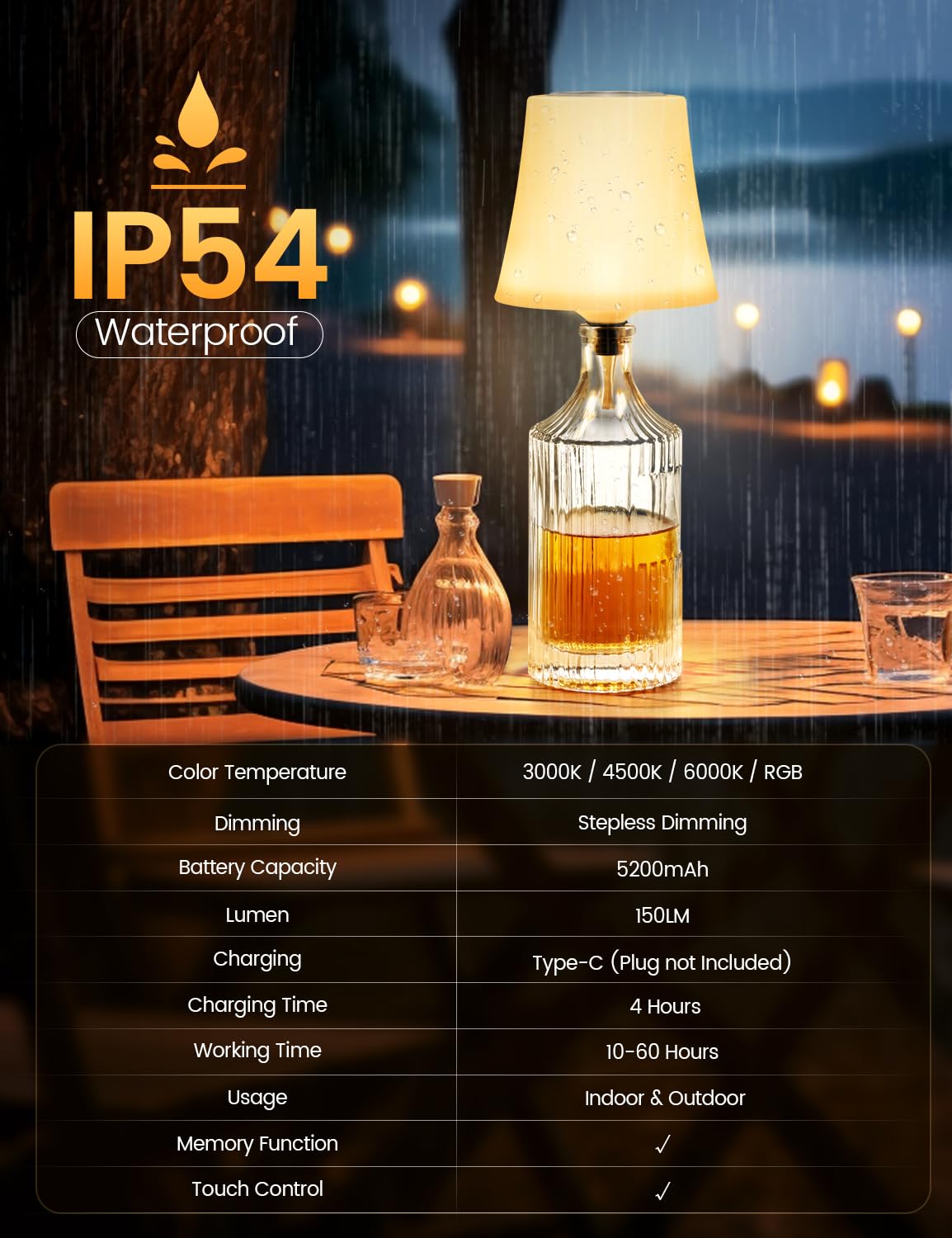 LED Akku Flaschenlampe 2 Stück, IP54 Flaschenlampe Aufsatz LED, 7 Modi Stufenlos Dimmbare Licht, 5200mAh Dimmbar Flaschenlicht, Touch Control Tischlampe Kabellos für Restaurants Schlafzimmer (Weiß) 7