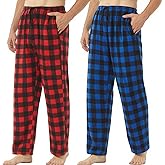 2 Pack Mens Pajama Pants Fleece Plaid Lounge Pjs with Pockets Pajama Bottoms Sleepwear Big & Tall