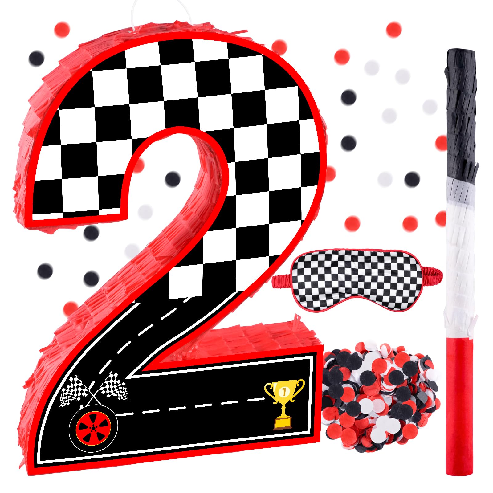Photo 1 of 16 Inch Number 2 Race Car Pinata with 16 Inch Piñata Stick Blindfold Confetti for Boy Girl Kids 2nd Birthday Party Decorations(2nd)