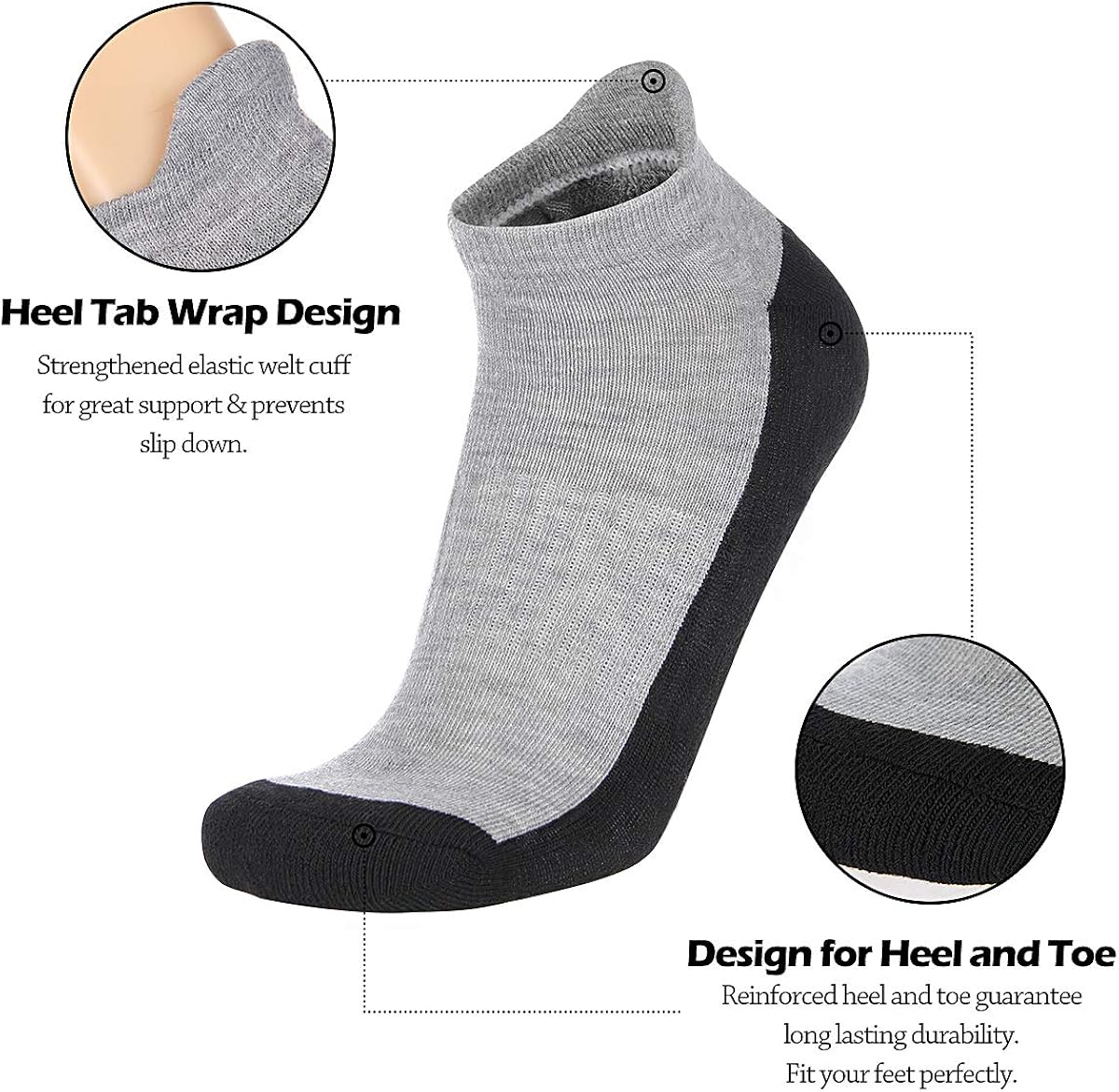 Eallco Mens Ankle Socks Low Cut Athletic Cushioned Running Tab Socks 6 Pack: Clothing