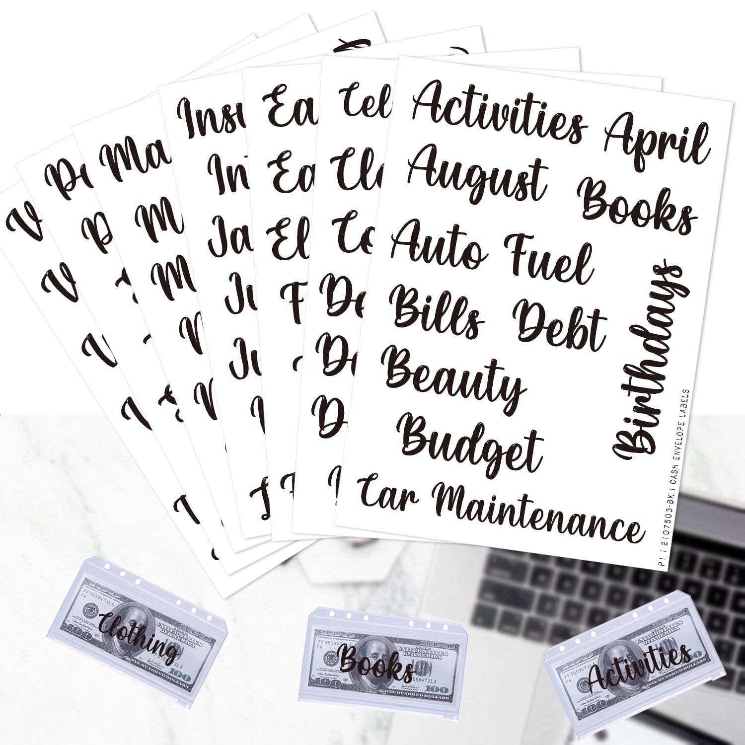 Prefdo 80 Cash Envelope Labels, Black Budget Binder Labels, Budgeting Planner Letter Stickers for Cash Envelopes & A6 Binder, Money Organizer Wallet