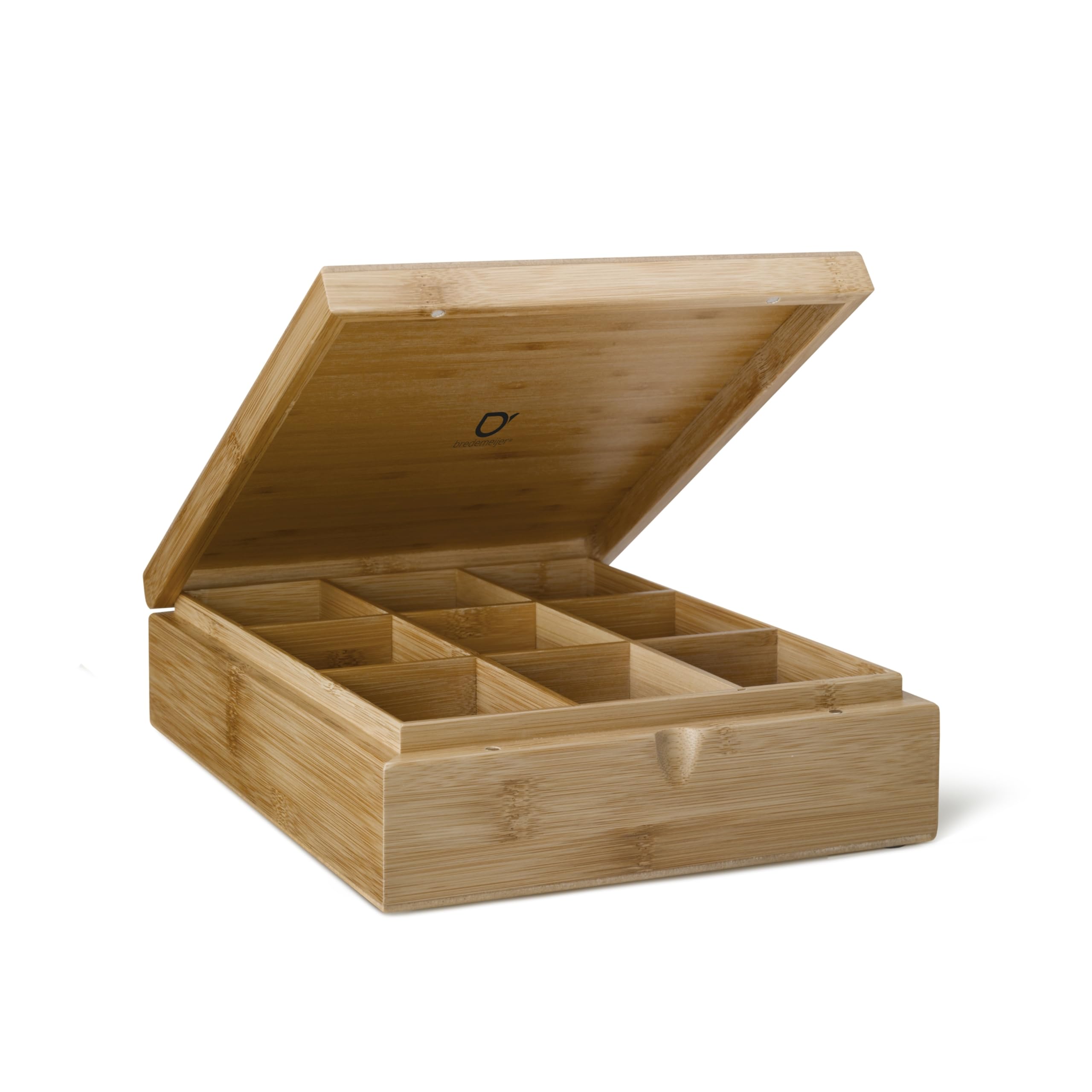 Bredemeijer Tea Box 9-compartments Bamboo whitehout Window, Brown, 271x221x79mm