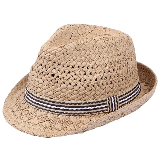 Hosaire 1 x Kinder Strohhut Baby Hat Jazz Hat Topper Sonnenhut Sonnencreme Stroh Strand Fischerhut Sommerhut Khaki
