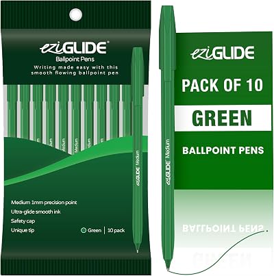 Eziglide Green 10-Pack Ballpoint Pens 1.0mm Medium Point