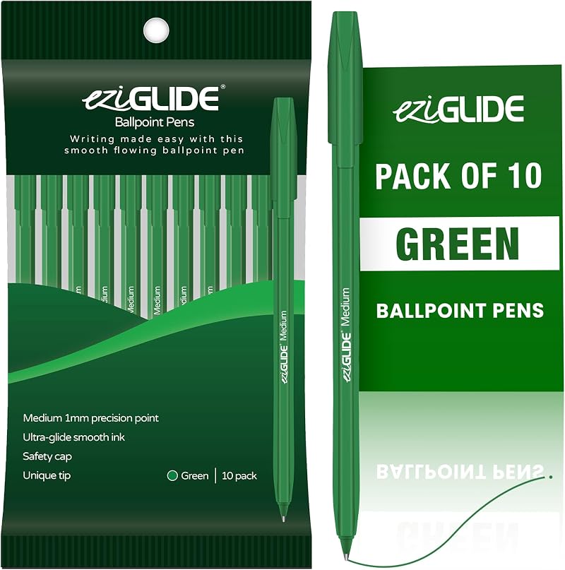 Eziglide Green 10-Pack Ballpoint Pens 1.0mm Medium Point
