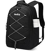 HanTrip Travel Laptop Backpacks for Women Men, Large Work Backpack for Commuter College School Book Bags, Reflective Water Resistant Backpack with Luggage Strap Water Bottle Pocket Chest Strap, Black
