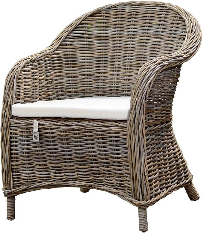 Maine Furniture Co. Key Largo Rattan Armchair With Cushion, grey, 89 x