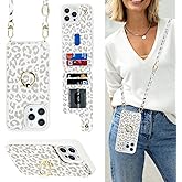 Lipvina for iPhone 14 Pro Max Case with Card Holder for Women,Phone Case with Strap,Crossbody Lanyard,Ring Stand,Snap Clasp,Cute Wallet Cases 6.7"(White Leopard)