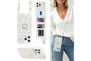 Lipvina for iPhone 14 Pro Max Case with Card Holder for Women,iPhone 14 Pro Max Phone Case with Strap,Crossbody Lanyard,Ring Stand,Snap Clasp,Cute Wallet Cases 6.7"(White Leopard)