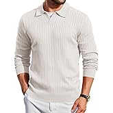 COOFANDY Mens Knit Polos Long Sleeve Casual Sweater Polos V Neck Collared Sweater Golf Polo Sweaters and Pullovers