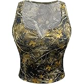 MakeMeChic Women's Camo Notched Wide Strap Tank Top Sleeveless Streetwear Crop Tops