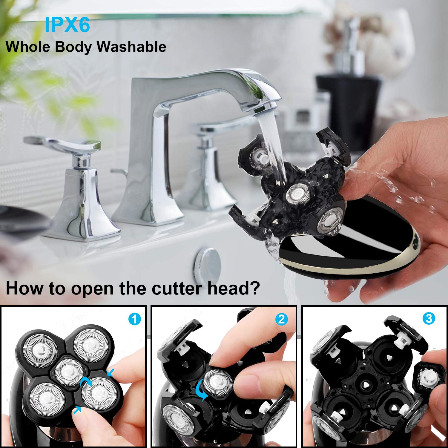 Waterproof Men\'s Electric Shaver and Trimmer Grooming Kit, Rechargeable 4-in-1 Electric Razor/Hair Trimmer/Clip Nose Hair/Facial Cleansing Brush