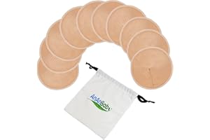 AnAnBaby Organic Bamboo Nursing Breast Pads - 10-Pack Reusable Non-Slip Nipple Pads for Breastfeeding New Moms Postpartum Essentials (4.7inch) with Washing Bags and Handbags（Large，Flesh）